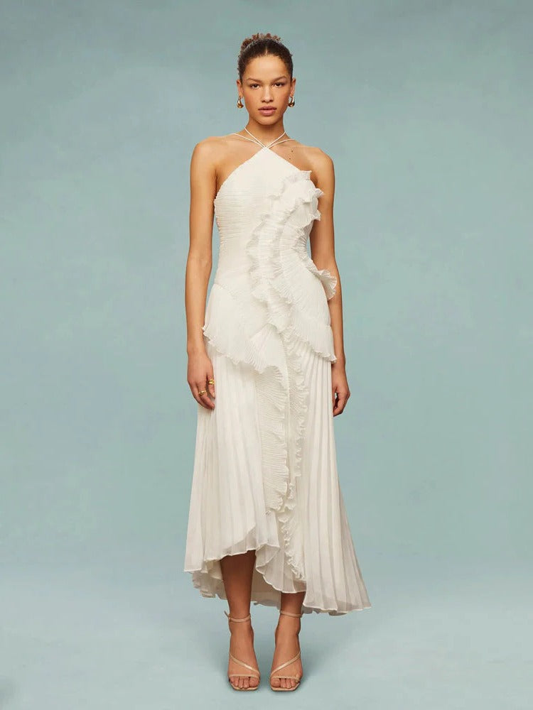Women's One-Shoulder Pleated Maxi Dress