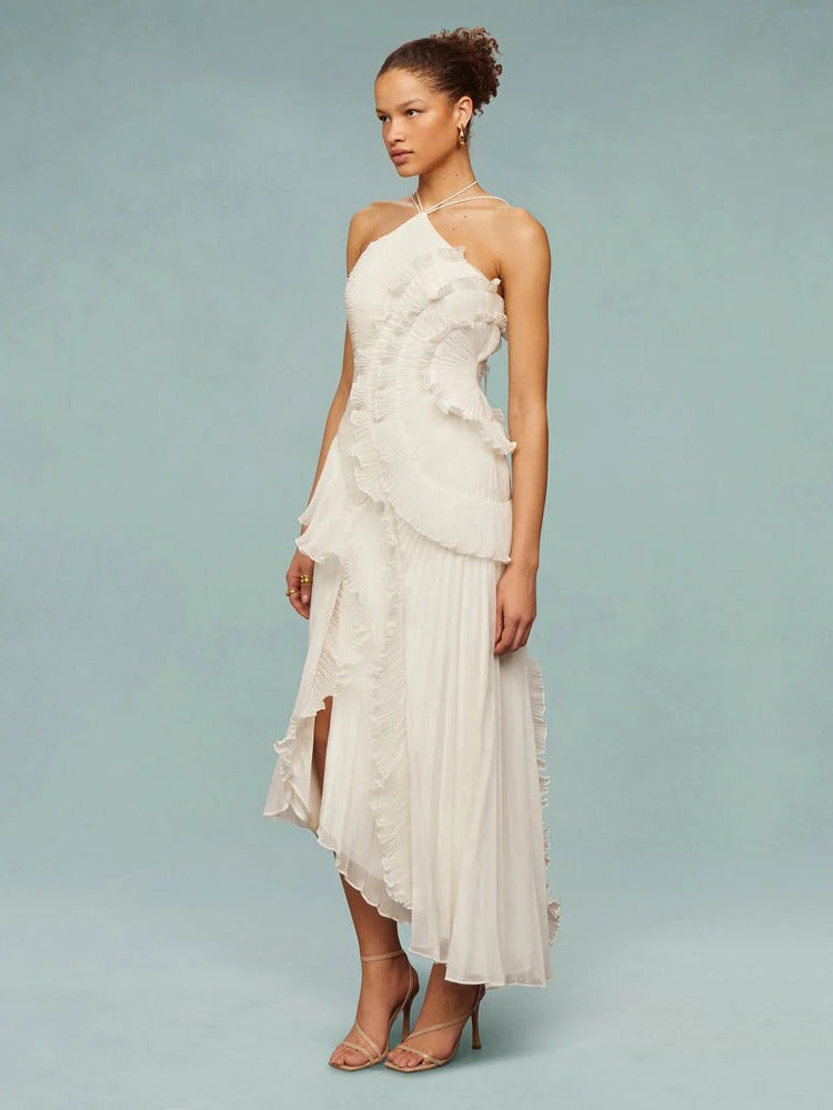 Women's One-Shoulder Pleated Maxi Dress