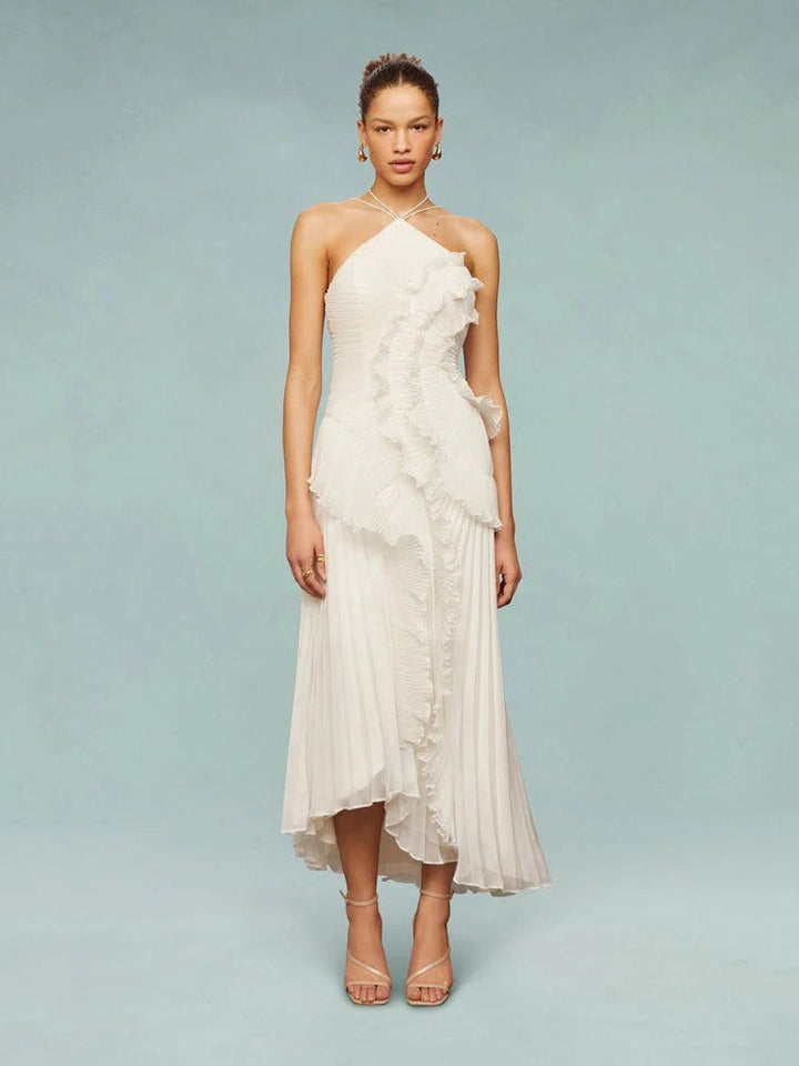 Women's One-Shoulder Pleated Maxi Dress