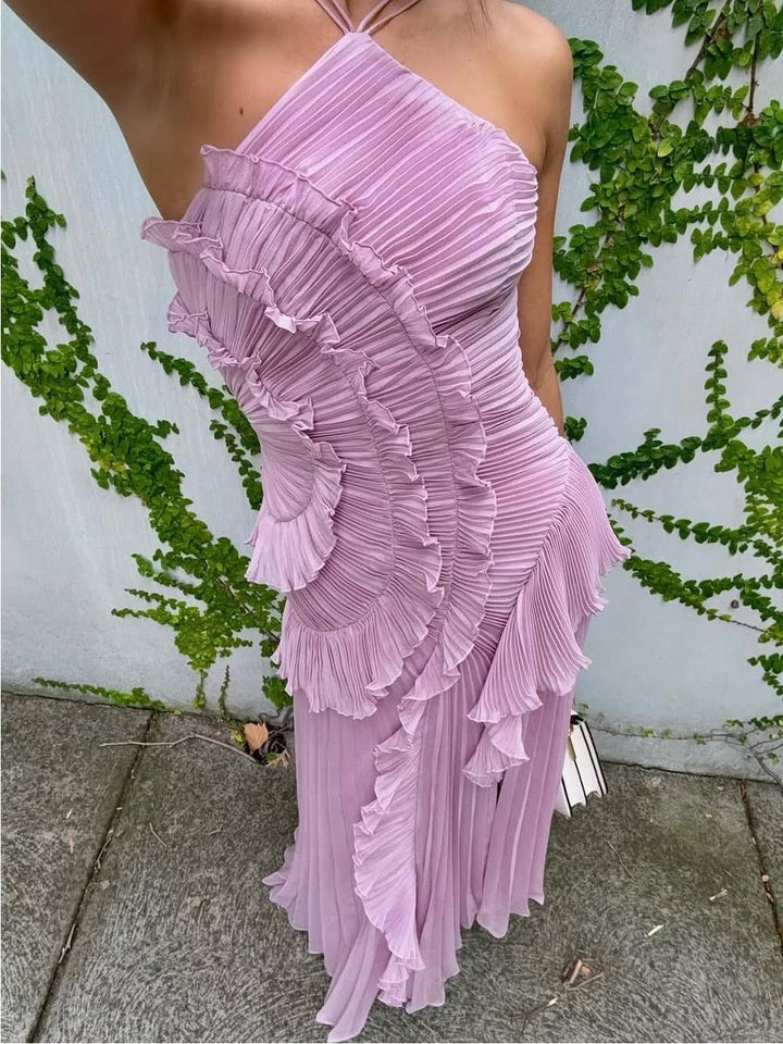 Women's One-Shoulder Pleated Maxi Dress