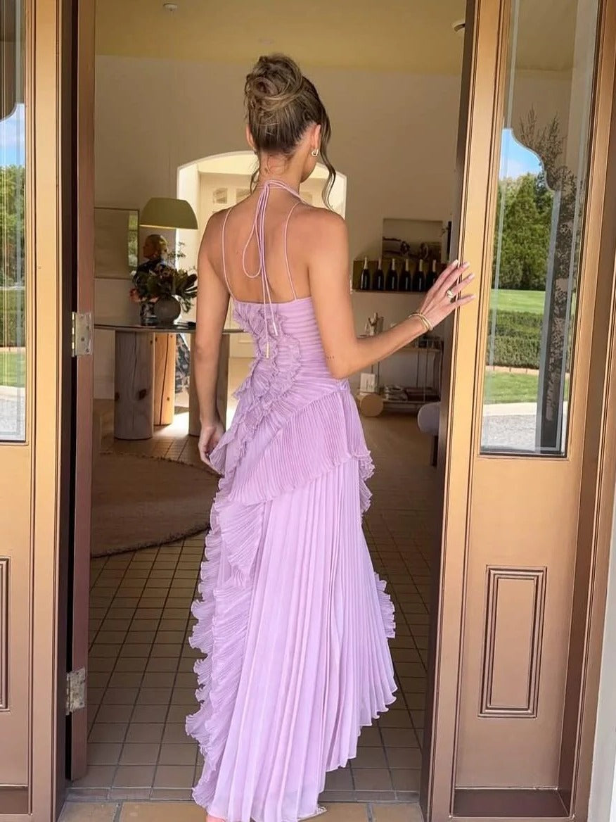 Women's One-Shoulder Pleated Maxi Dress