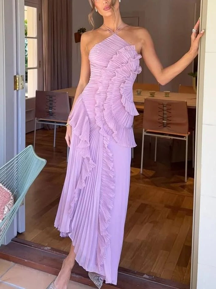 Women's One-Shoulder Pleated Maxi Dress