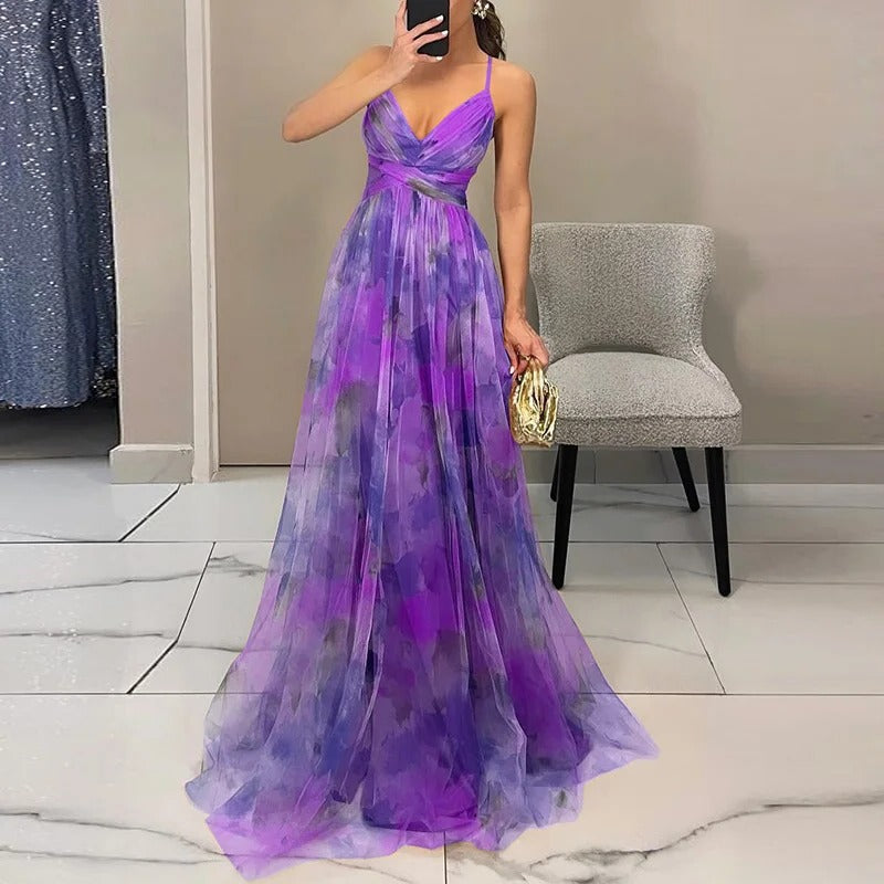 Women's Floral Maxi Dress with Pleats