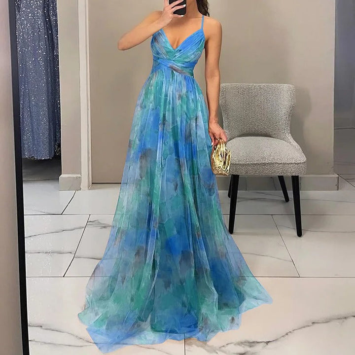 Women's Floral Maxi Dress with Pleats
