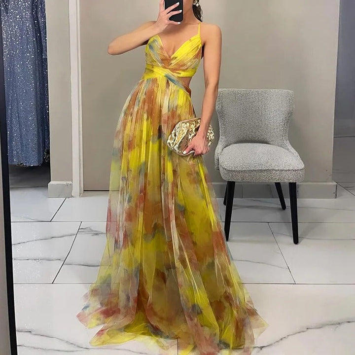 Women's Floral Maxi Dress with Pleats