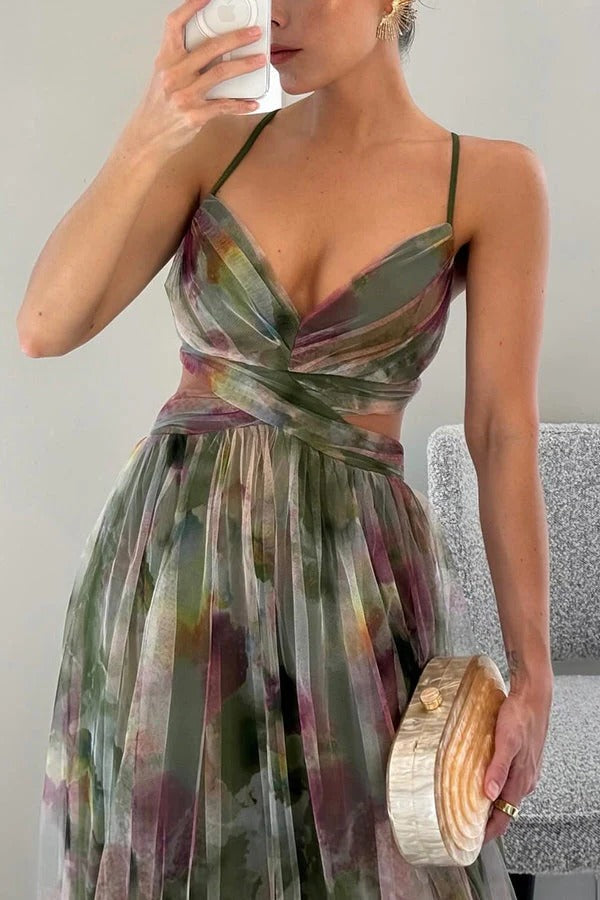 Women's Floral Maxi Dress with Pleats