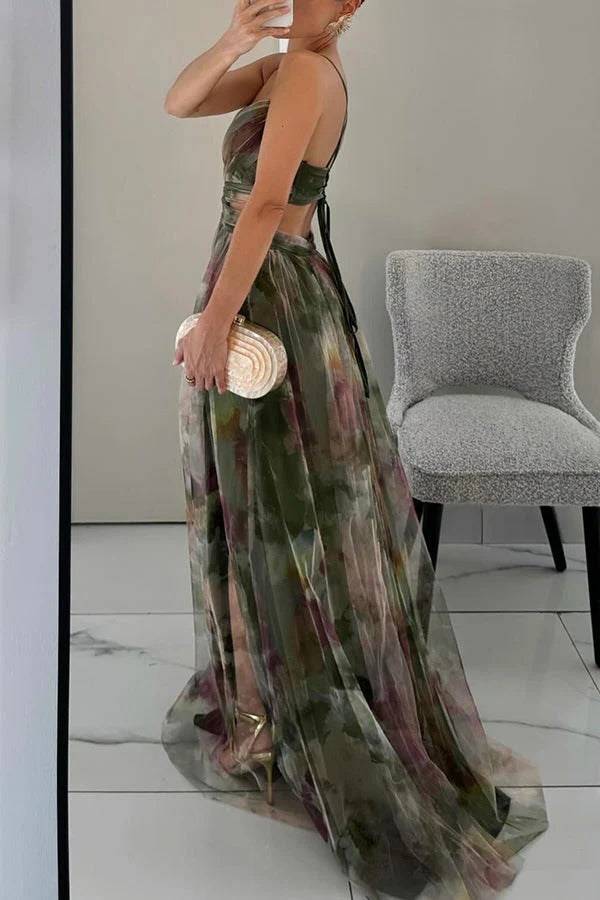 Women's Floral Maxi Dress with Pleats