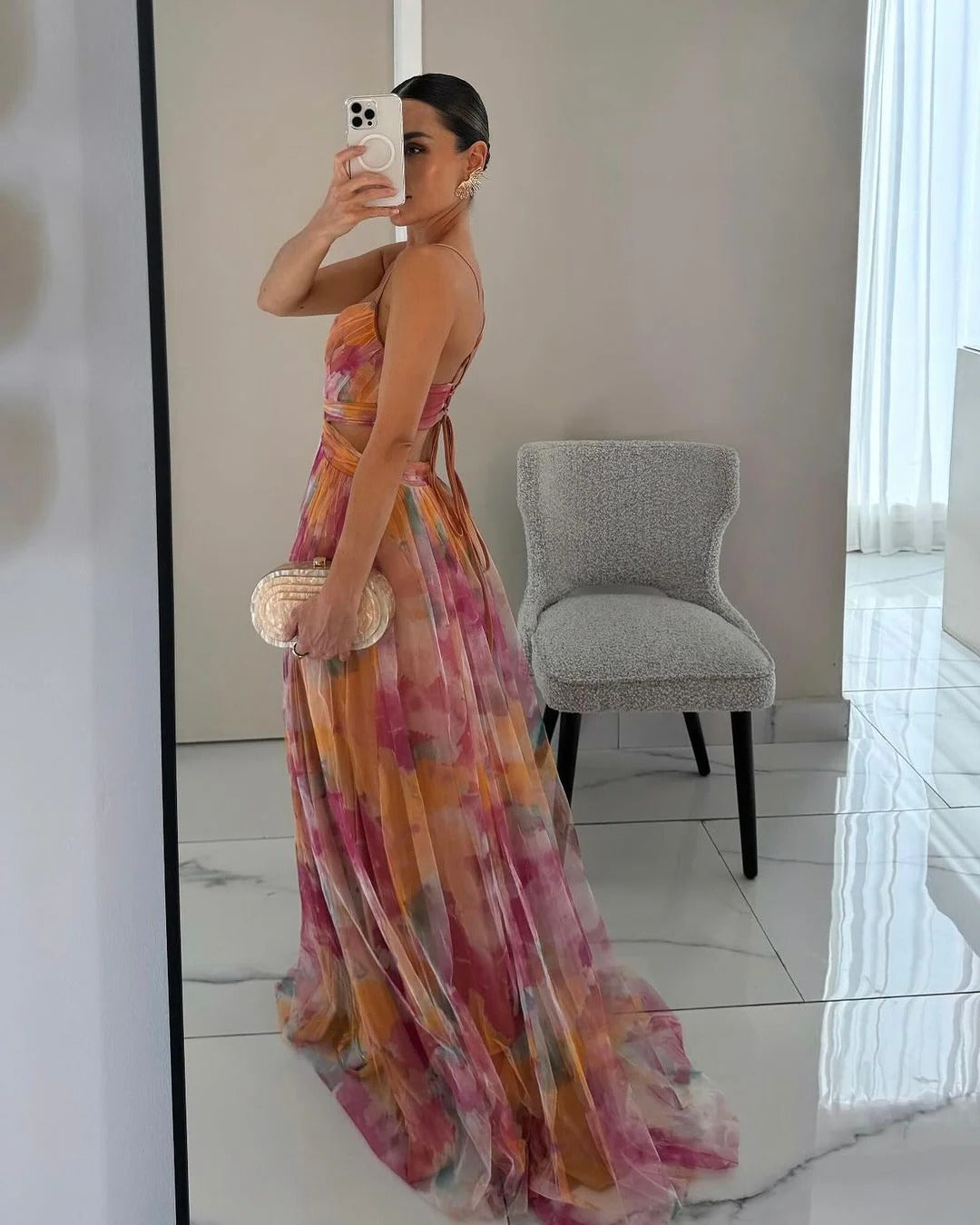 Women's Floral Maxi Dress with Pleats