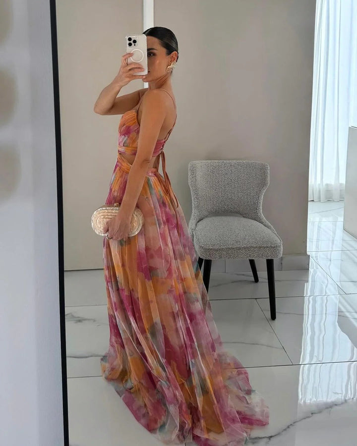 Women's Floral Maxi Dress with Pleats