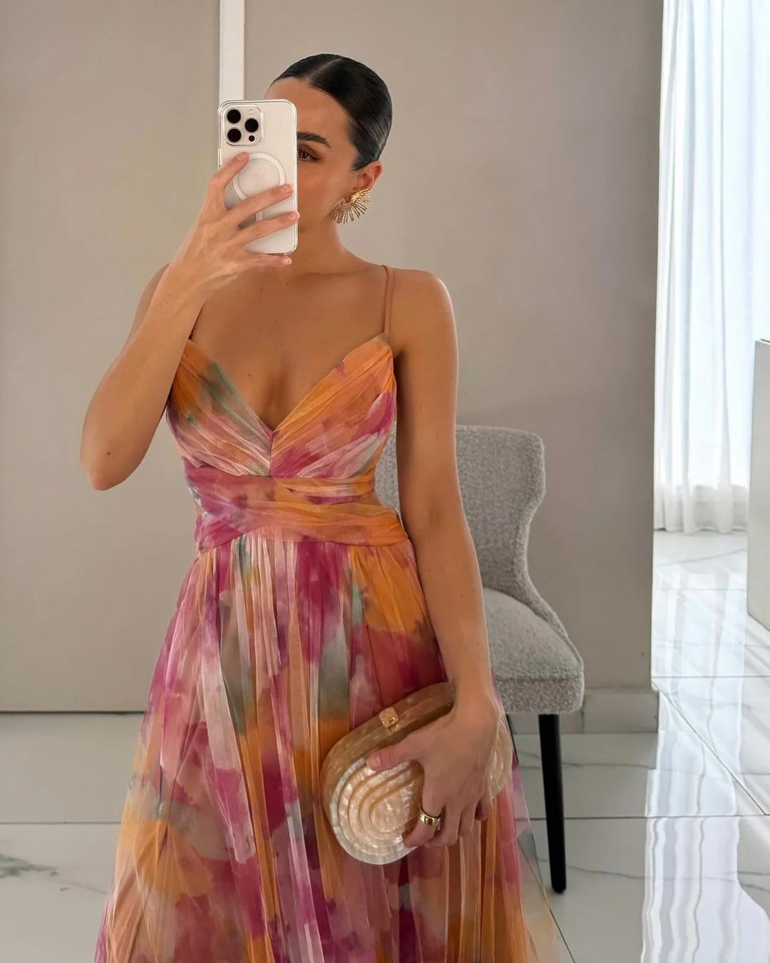 Women's Floral Maxi Dress with Pleats