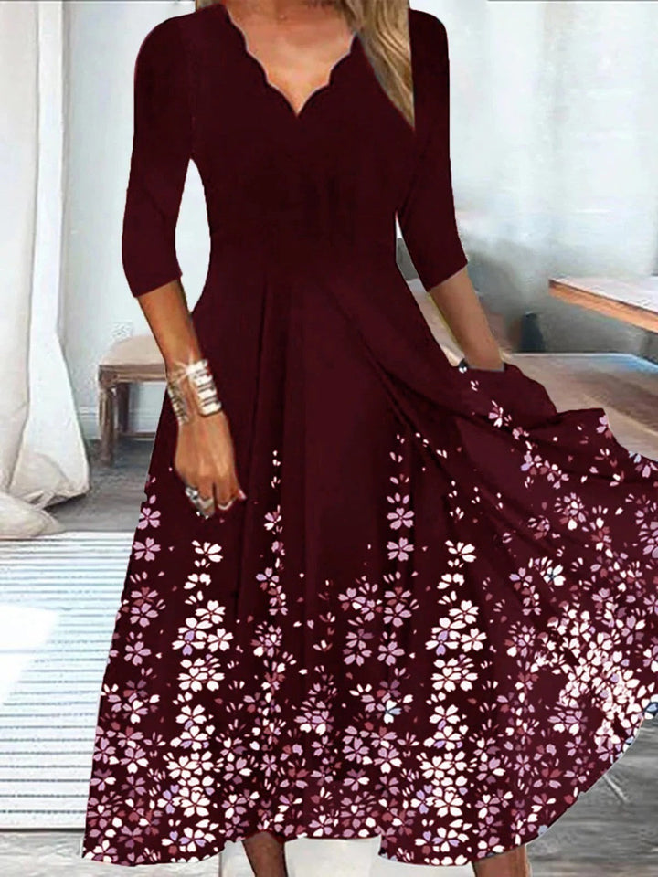 Women's Floral V-Neck Maxi Dress with Loose Fit