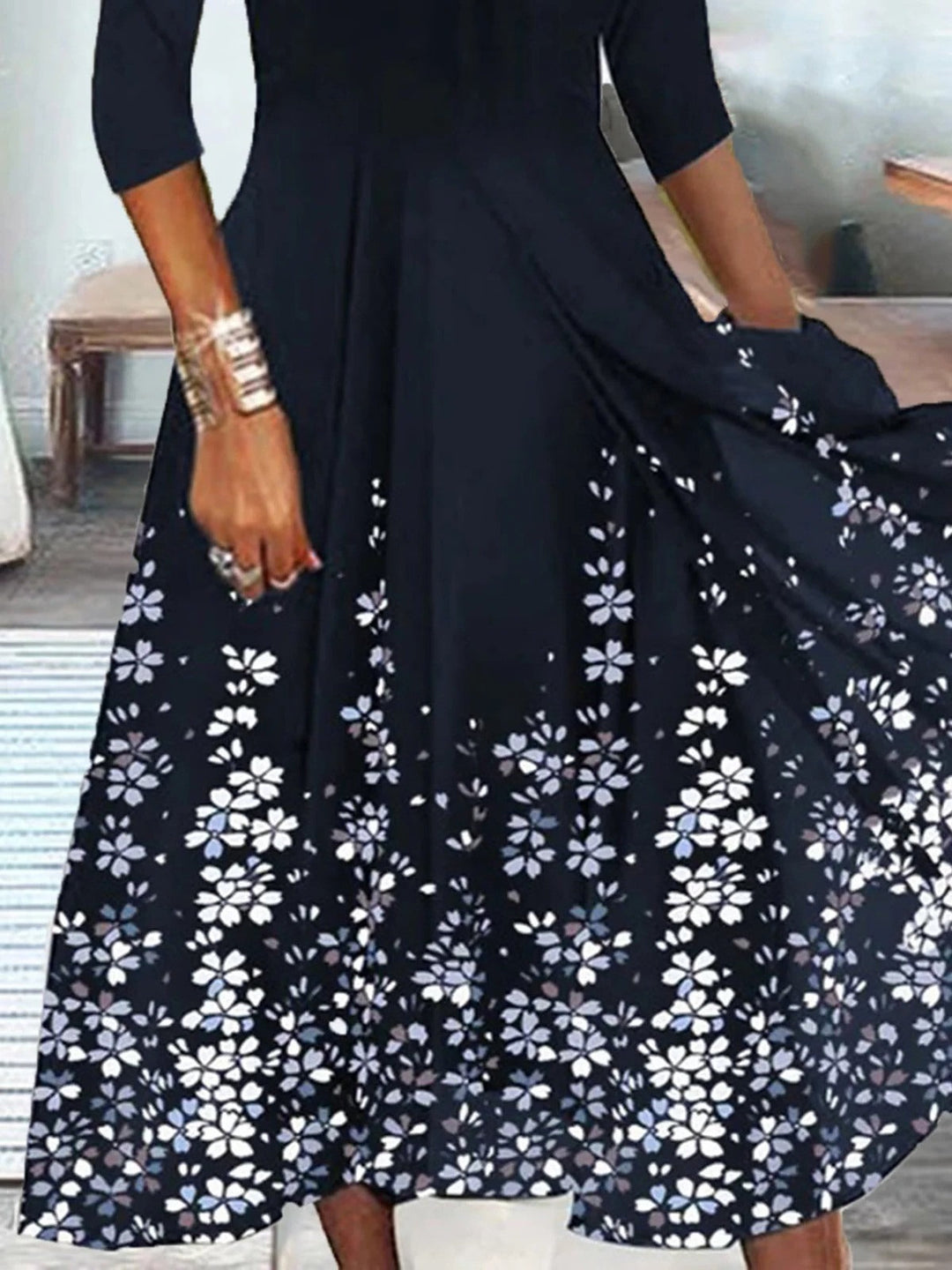 Women's Floral V-Neck Maxi Dress with Loose Fit