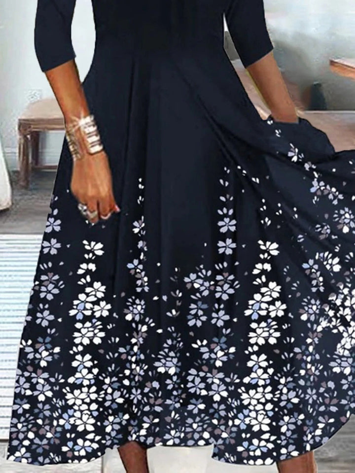 Women's Floral V-Neck Maxi Dress with Loose Fit