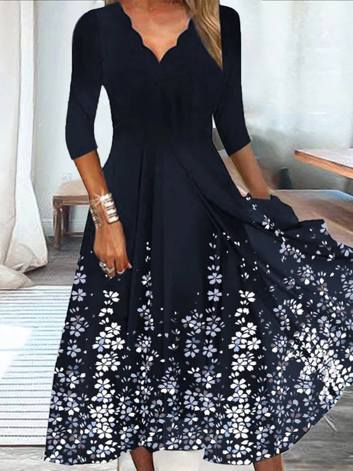 Women's Floral V-Neck Maxi Dress with Loose Fit