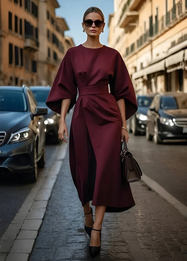 Women's Loose Fit Belted Maxi Dress with Kimono Sleeves