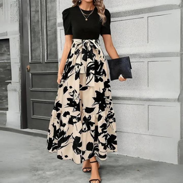 Women's Floral Print High-Waist Tie-Front Maxi Dress