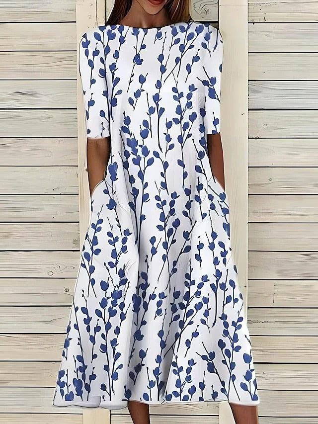 Women's Floral A-Line Midi Dress for Stylish Summer Outfits