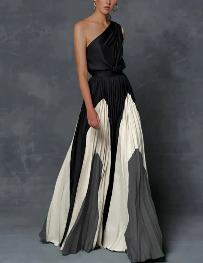 Women's Asymmetrical Pleated Maxi Dress