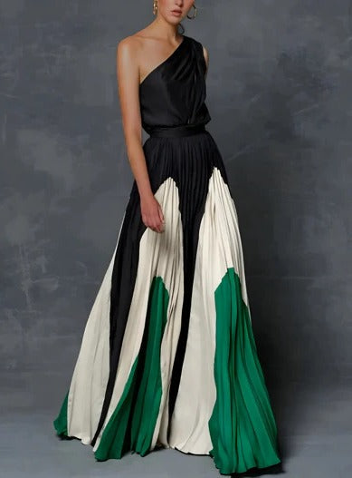 Women's Asymmetrical Pleated Maxi Dress