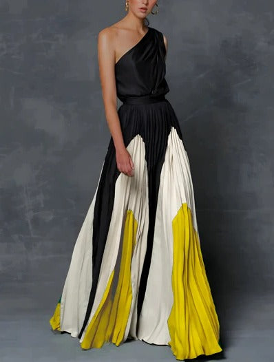 Women's Asymmetrical Pleated Maxi Dress