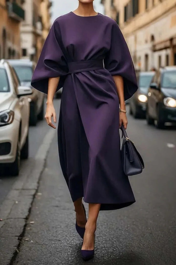 Women's Elegant Wide-Sleeve Midi Dress for Stylish Occasions