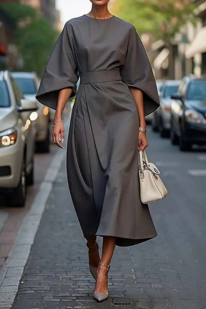 Women's Elegant Wide-Sleeve Midi Dress for Stylish Occasions