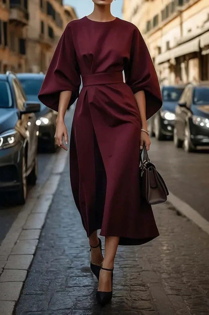 Women's Elegant Wide-Sleeve Midi Dress for Stylish Occasions