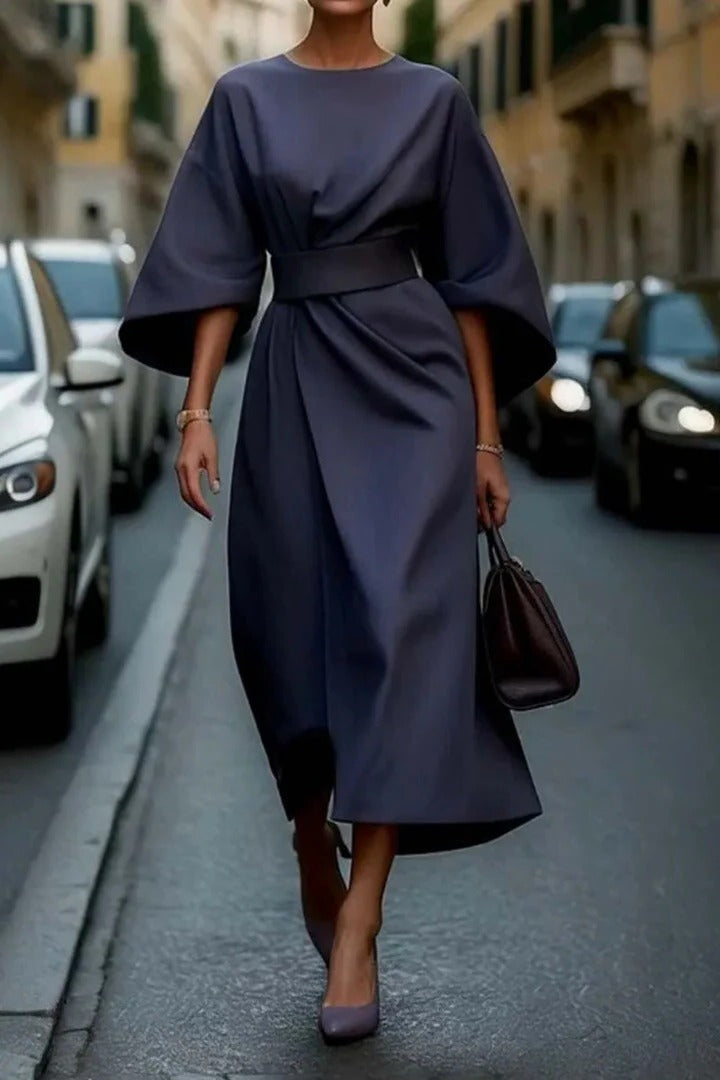 Women's Elegant Wide-Sleeve Midi Dress for Stylish Occasions