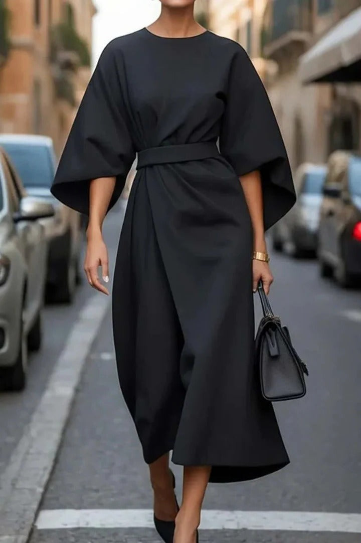 Women's Elegant Wide-Sleeve Midi Dress for Stylish Occasions