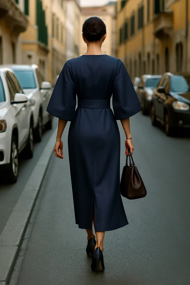 Women's Elegant Wide-Sleeve Midi Dress for Stylish Occasions