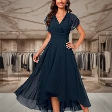 Women's Flared V-Neck Midi Dress for Stylish Summer Wear
