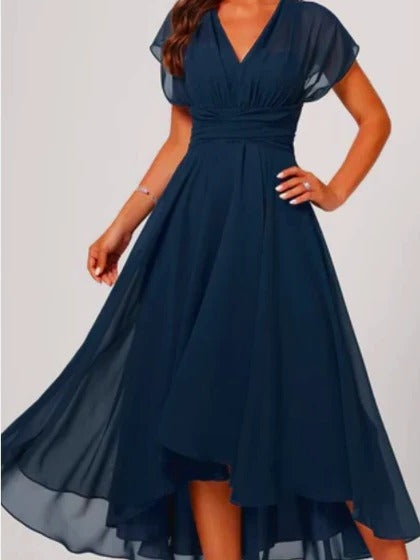 Women's Flared V-Neck Midi Dress for Stylish Summer Wear