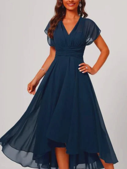 Women's Flared V-Neck Midi Dress for Stylish Summer Wear