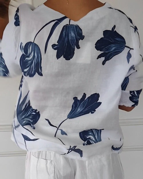 Women's Floral V-Neck Casual Blouse
