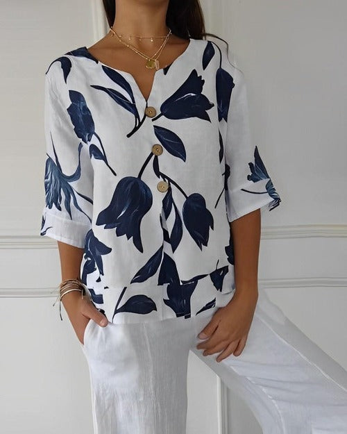 Women's Floral V-Neck Casual Blouse