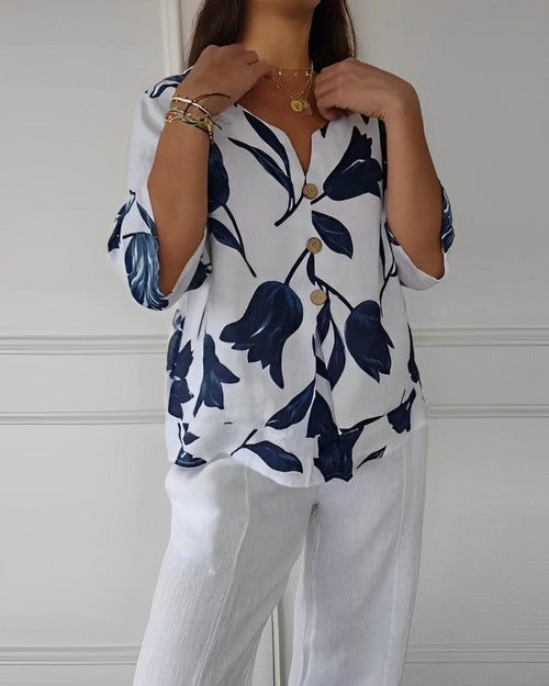 Women's Floral V-Neck Casual Blouse