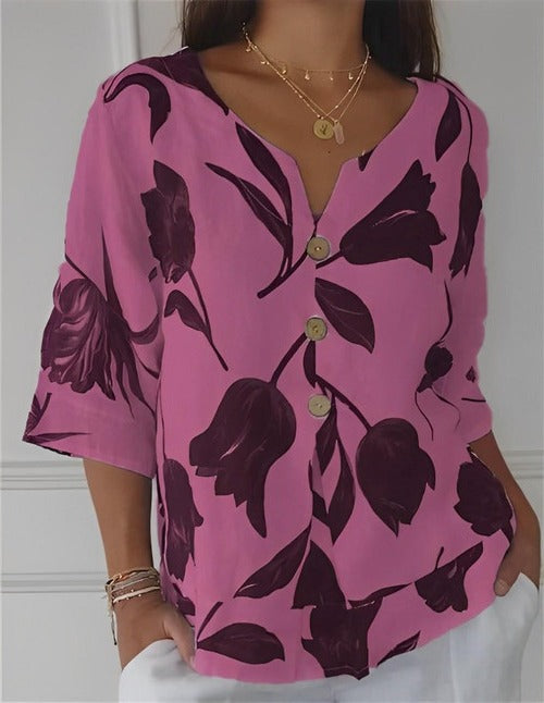 Women's Floral V-Neck Casual Blouse