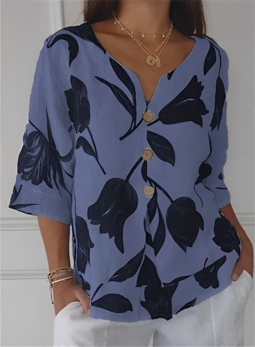 Women's Floral V-Neck Casual Blouse