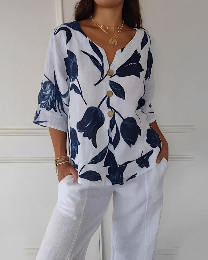 Women's Floral V-Neck Casual Blouse
