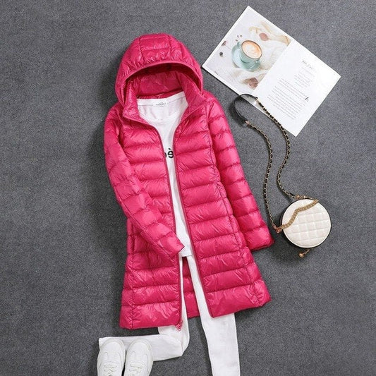 Women's Long Puffer Jacket - Lightweight Packable Winter Coat