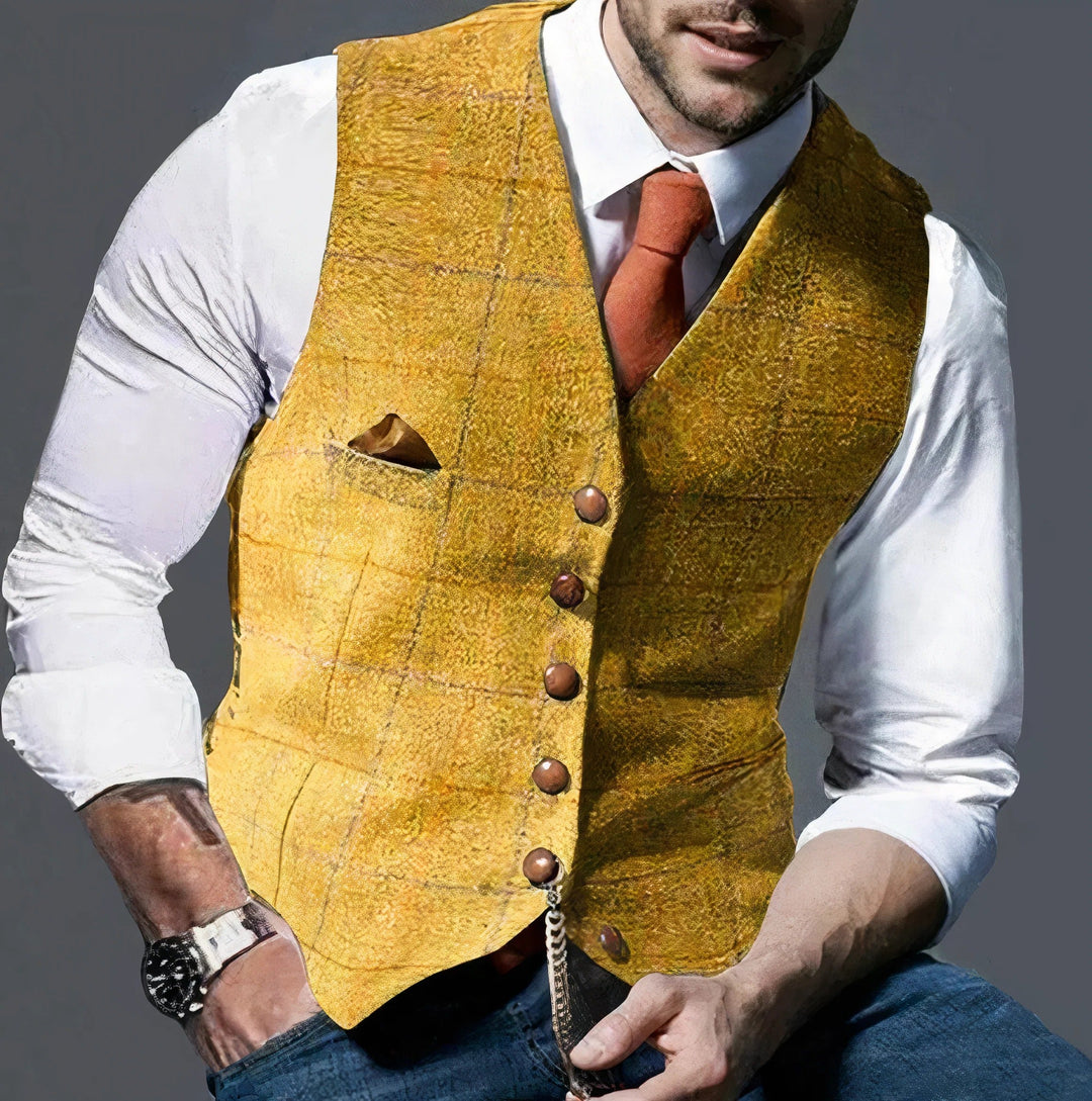 Men's Checked Button-Up Vest