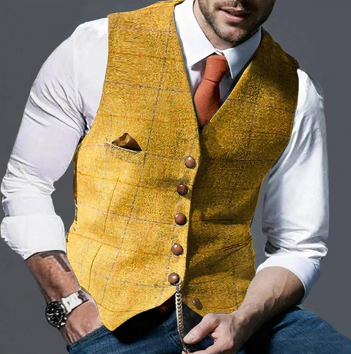 Men's Checked Button-Up Vest