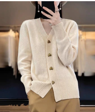 Women's Elegant Heart Button Cardigan