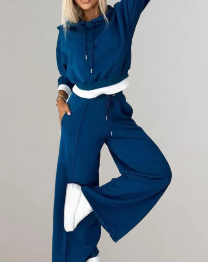 Women's Two-Tone Cropped Hoodie and Adjustable Jogging Pants Set
