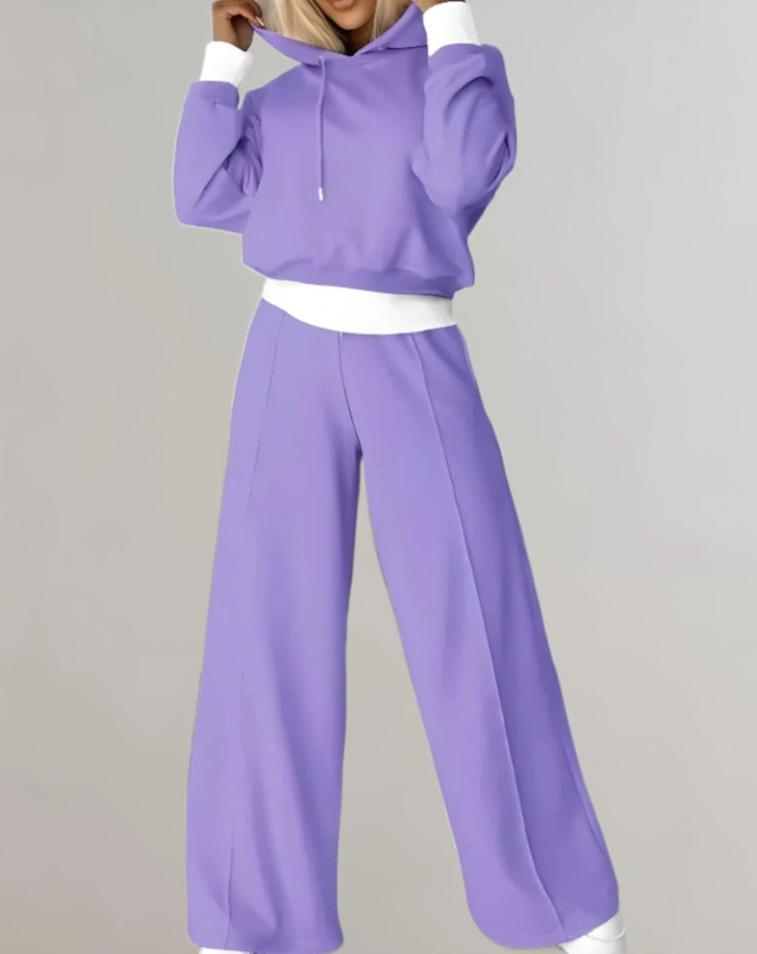 Women's Two-Tone Cropped Hoodie and Adjustable Jogging Pants Set