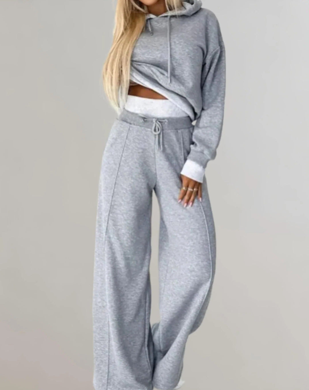 Women's Two-Tone Cropped Hoodie and Adjustable Jogging Pants Set