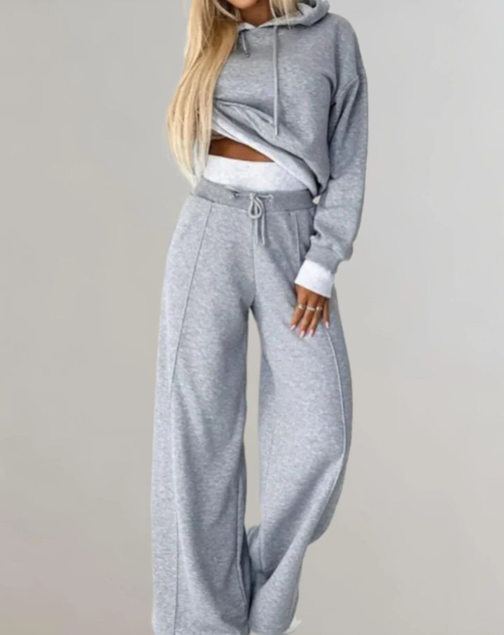 Women's Two-Tone Cropped Hoodie and Adjustable Jogging Pants Set