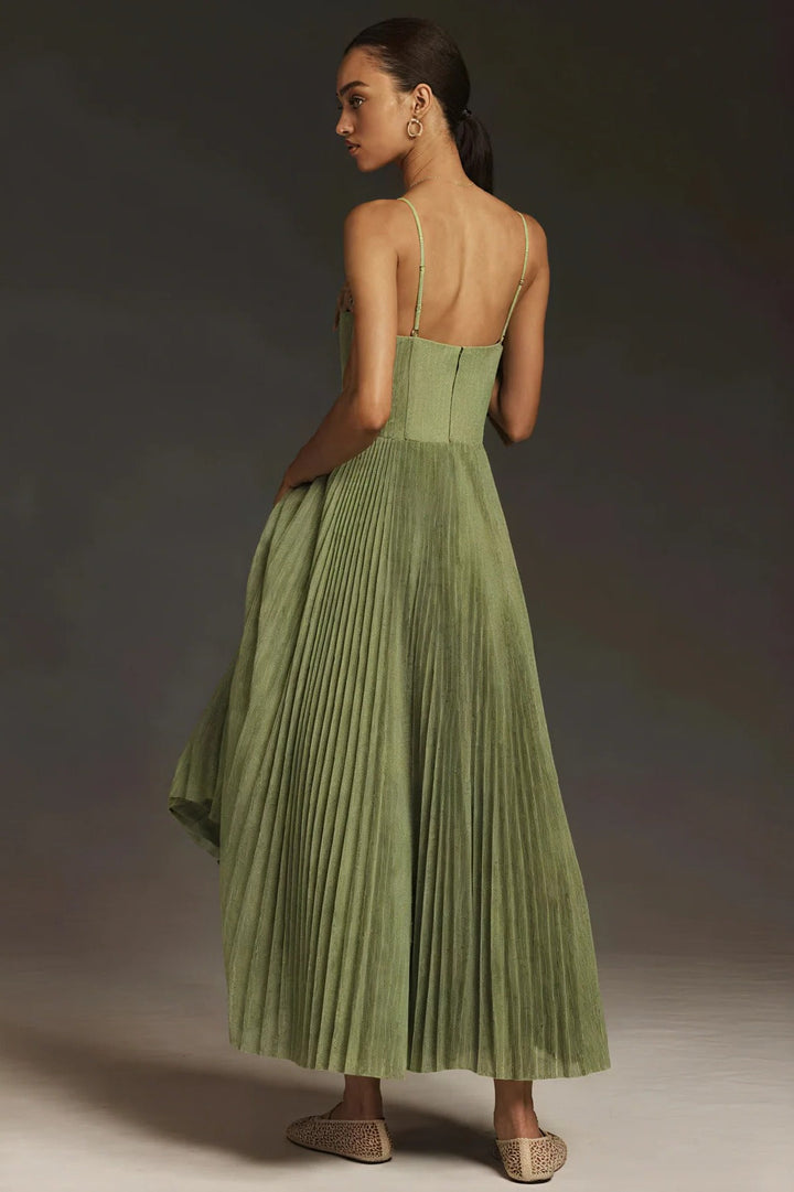 Women's Pleated Fit and Flare Midi Dress