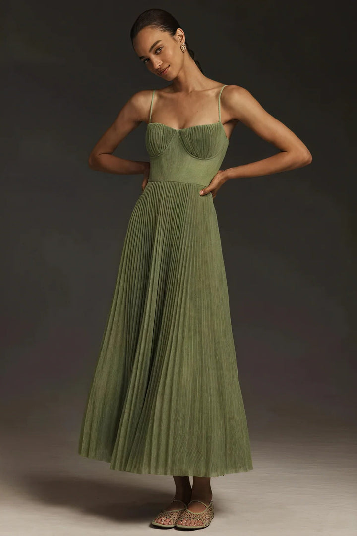 Women's Pleated Fit and Flare Midi Dress
