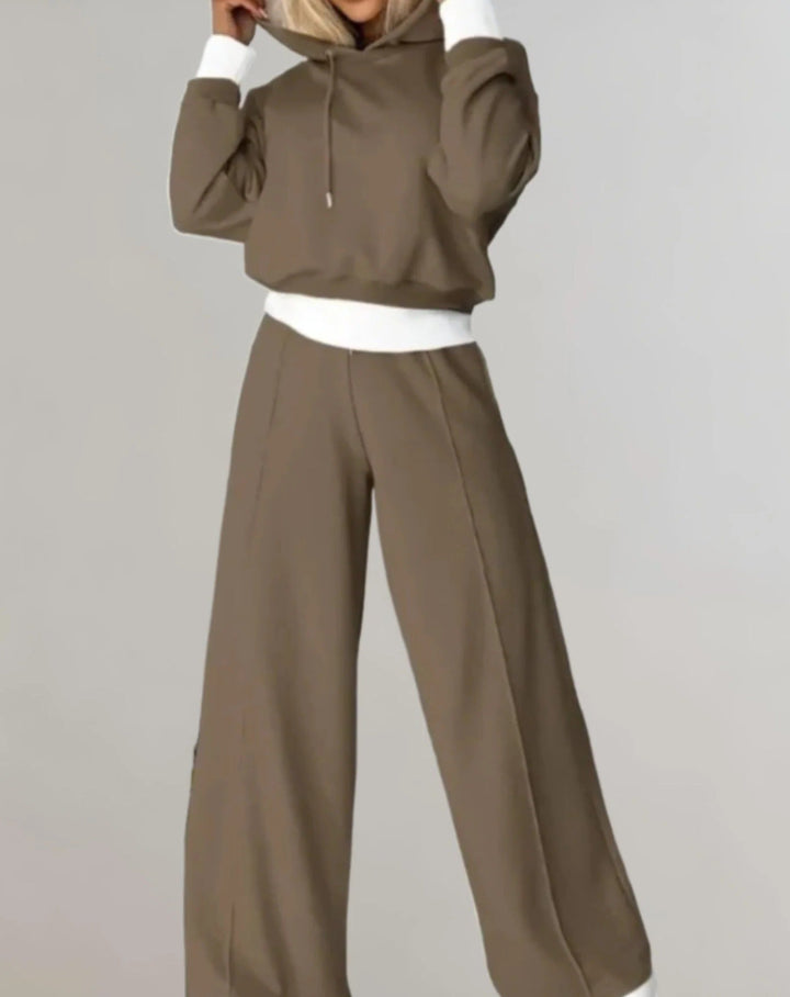 Women's Two-Tone Cropped Hoodie and Adjustable Jogging Pants Set